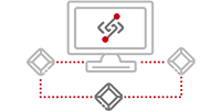 An icon featuring a screen and three nodes, connected by dots, illustrating Huawei CloudLink Kit's simplified integration.