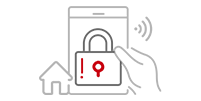 An icon featuring a house and a padlocked device screen, illustrating the security that the Huawei CloudLink Kit offers.
